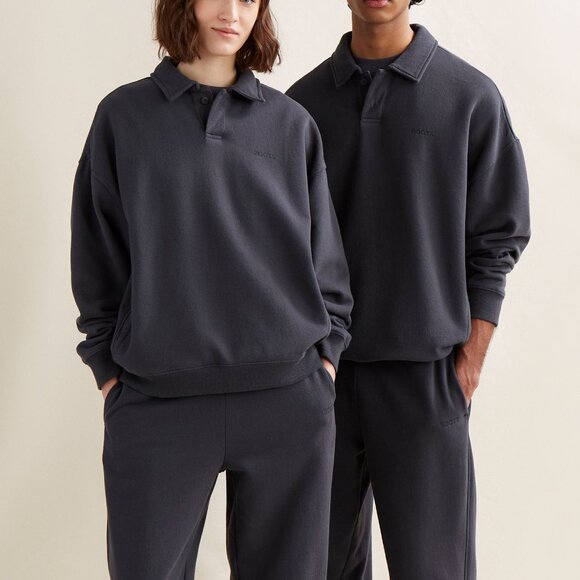 Roots Unisex Polo Fleece Sweater Grey - Picture 1 of 3
